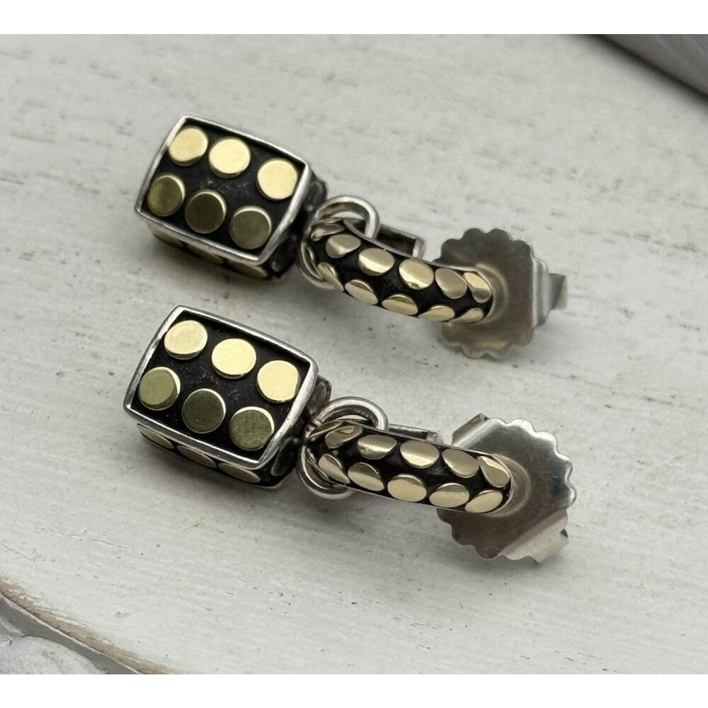John Hardy Sterling Silver 925 & 18k Yellow Gold Dot Drop Earrings 11.08G / 1 In - Picture 3 of 8